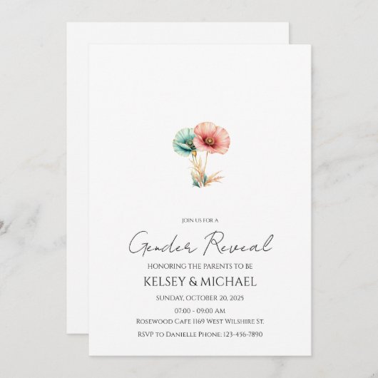 Enthüllung des Blauen oder rosa Wasserfarbengeschl Einladung (Vorne/Hinten)