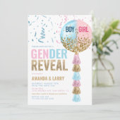 Enthüllung des Geschlechts in Blau und Rosa Ballon Einladung (Stehend Vorderseite)