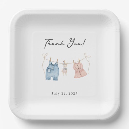 Enthüllung des Geschlechts in blau und rosa Pappteller (Vorderseite)