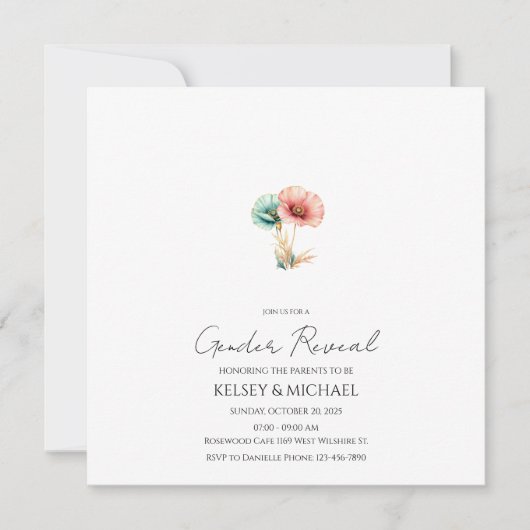 Enthüllung einer Einladung durch blaue oder rosa W (Vorderseite)