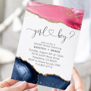 Enthüllung über das Gender von Rosa und Navy, Blue Einladung