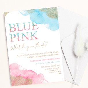 Enthüllung über das Geschlecht von Watercolor Blue Einladung