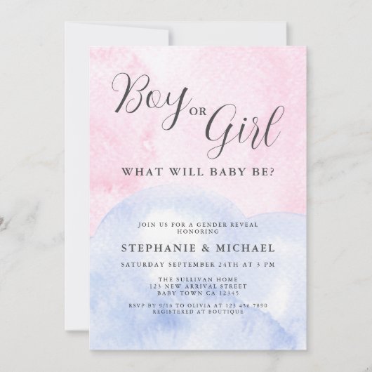 Enthüllung über Wasserfarbenjunge oder Mädchen Einladung (Vorderseite)