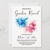 Enthüllung über Wasserfarbensplashes Boy oder Girl Einladung (Vorderseite)