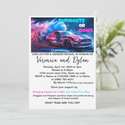 Enthüllung von Ausbrüchen oder Bows Gender Einladung (Stehend Vorderseite)