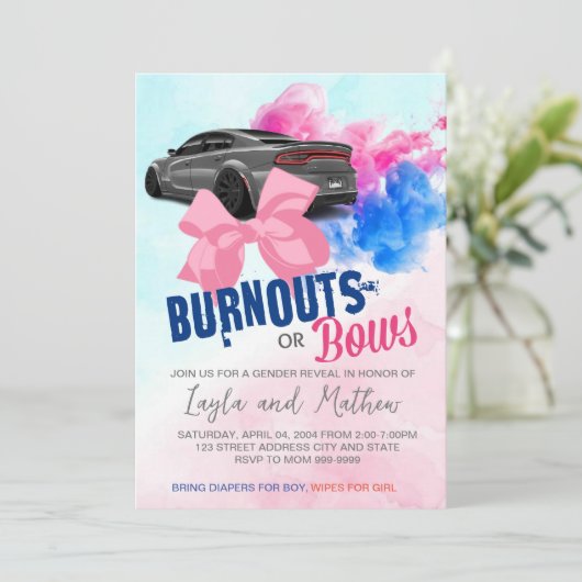 Enthüllung von Ausbrüchen oder Bows Gender Einladung (Stehend Vorderseite)