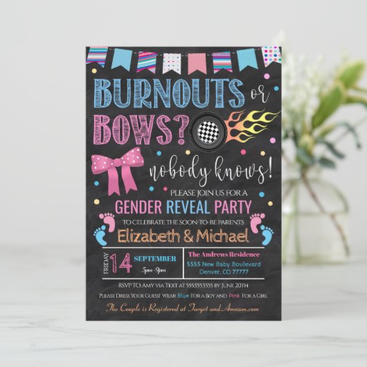 Enthüllung von Ausbrüchen oder Bows Gender Einladung (Stehend Vorderseite)