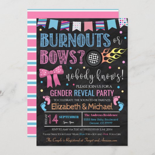 Enthüllung von Ausbrüchen oder Bows Gender Einladung (Vorne/Hinten)