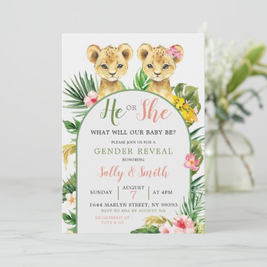 Enthüllung von Lion oder Lioness-Gender Einladung (Stehend Vorderseite)