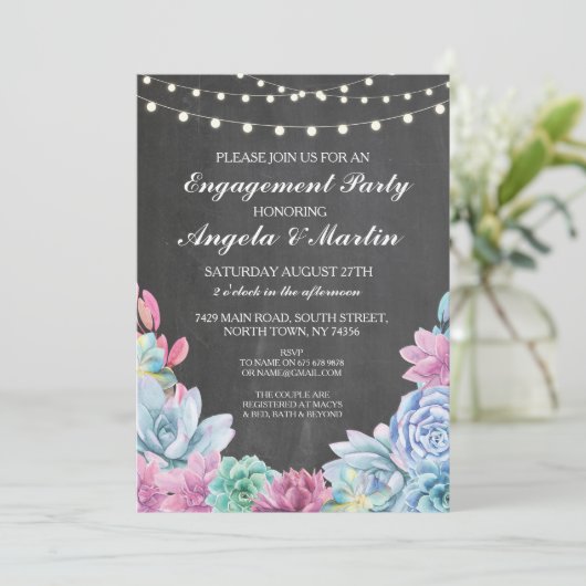 Enthusiasmus-Party-Lampen Sukkulente laden Einladung (Stehend Vorderseite)