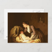 Entkleiden des Babys, 1880 Postkarte (Vorne/Hinten)