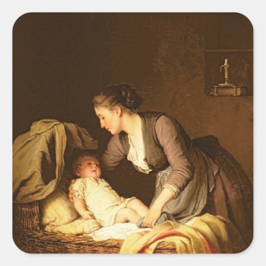 Entkleiden des Babys, 1880 Quadratischer Aufkleber (Vorderseite)