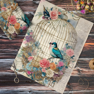 Entkopplung Vintager Vogelkäfige und Blume Seidenpapier