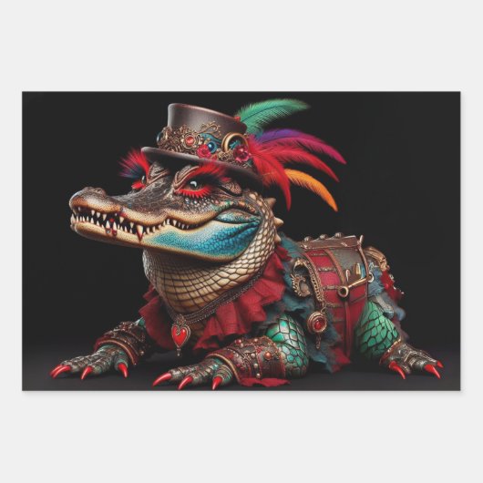 Entkopplung von Steampunk-Sumpf-Alligatoren Geschenkpapier Set (Vorderseite 3)