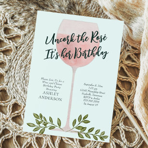 Entkorken Sie das Rosé-Wein-Wasserfarben-Geburtsta Einladung