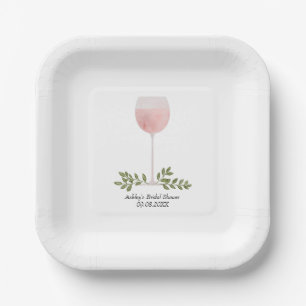 Entkorken Sie die Rosé-Wine Glass Wedding, Brautpa Pappteller