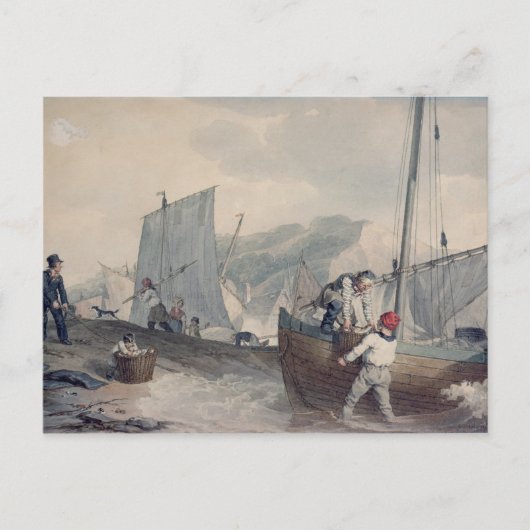 Entladen von Fischereibooten Postkarte (Vorderseite)