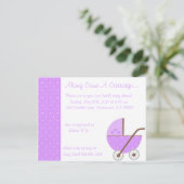 Entlang der Carriage Lila Baby Shower Einladung (Stehend Vorderseite)