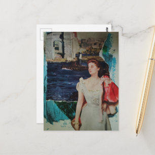 Entlang des Flusses Vintage-Dame Mixed Media Colla Postkarte