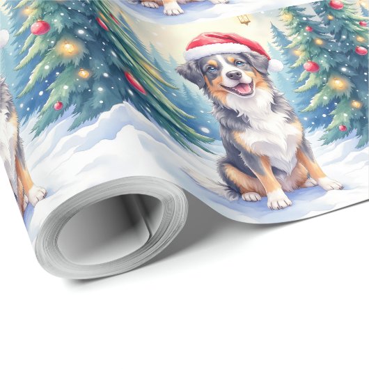Entlebucher Mountain Dog Snowy Forest Santa Geschenkpapier (Rolleneckpunkt)
