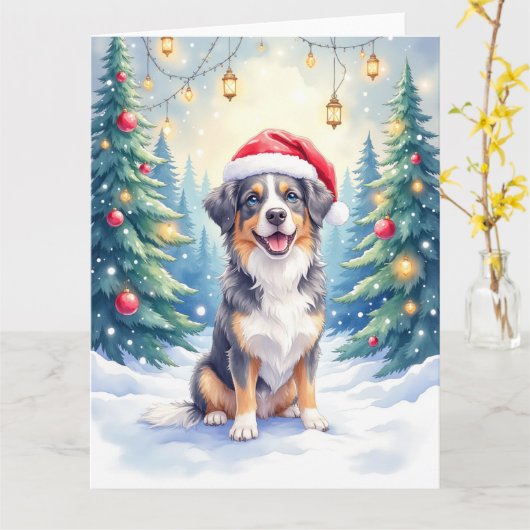 Entlebucher Mountain Dog Snowy Forest Santa Karte (Gelbe Blume)