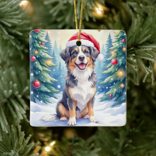 Entlebucher Mountain Dog Snowy Forest Santa Keramikornament (Baum)