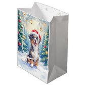 Entlebucher Mountain Dog Snowy Forest Santa Mittlere Geschenktüte (Vorderseite Schrägansicht)