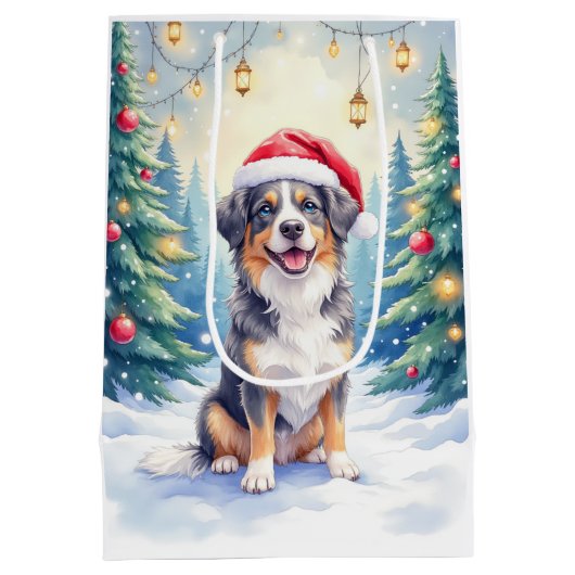 Entlebucher Mountain Dog Snowy Forest Santa Mittlere Geschenktüte (Rückseite)