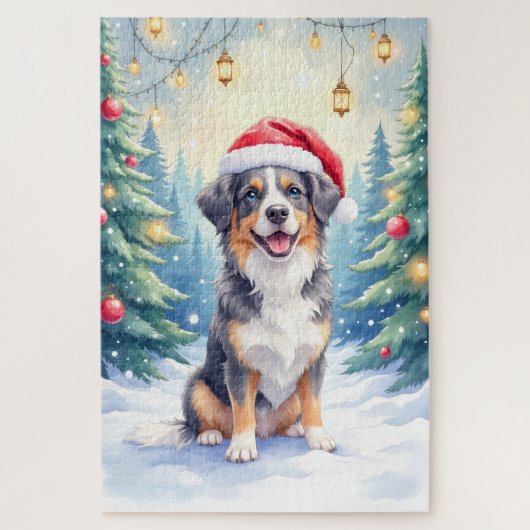 Entlebucher Mountain Dog Snowy Forest Santa Puzzle (Vertikal)
