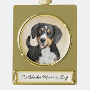 Entlebucher Mountain Hunde Malerei Original Hunde  Banner-Ornament Gold