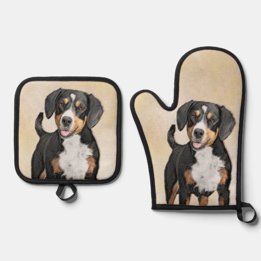 Entlebucher Mountain Hunde Malerei Original Hunde Ofenhandschuh & Topflappen-Set (Vorderseite)