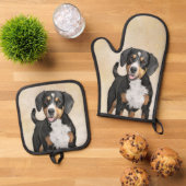 Entlebucher Mountain Hunde Malerei Original Hunde Ofenhandschuh & Topflappen-Set (Oben Unten)