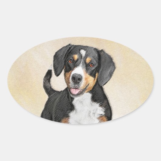 Entlebucher Mountain Hunde Malerei - Originelle Ku Ovaler Aufkleber (Vorderseite)
