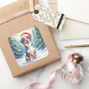 Entlebucher Sennenhund Schneewald Santa Quadratischer Aufkleber