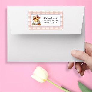 Entlein im Osterei auf rosa Gingham-Karo Adressaufkleber