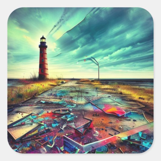 Entlüftetes Leuchtturm am Strand Quadratischer Aufkleber (Vorderseite)