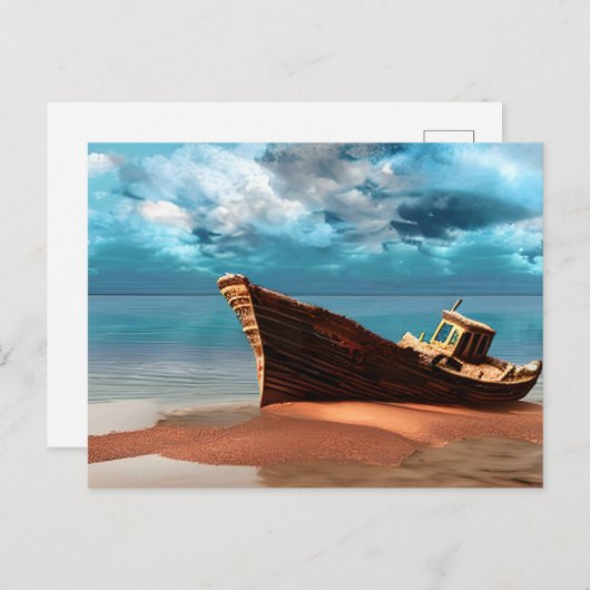 Entsandtes Boot an einem verschollenen Sandstrand Postkarte (Vorne/Hinten)