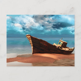 Entsandtes Boot an einem verschollenen Sandstrand Postkarte