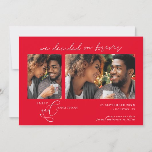 Entscheidet für Forever Script 2 Fotos Red White Save The Date (Vorderseite)