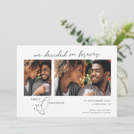 Entscheidet für Forever Script 2 Fotos Website QR Save The Date (Stehend Vorderseite)