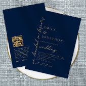 Entscheidung für Forever QR Code Navy Gold Hochzei Einladung