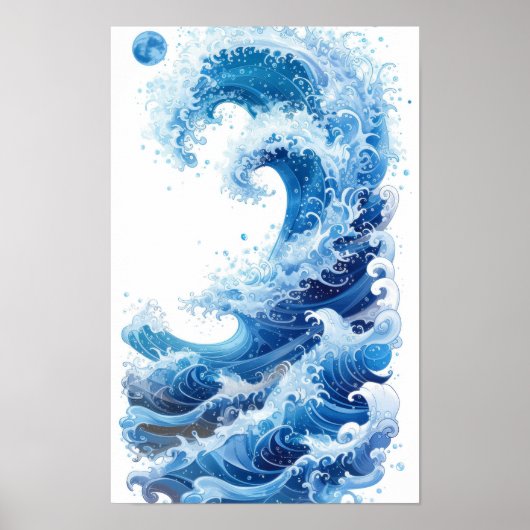 Entschlackend blaue Waves auf weißem Hintergrundpl Poster (Vorne)