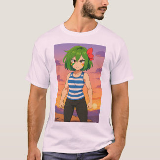 Entschlossene Sunset Warriorin – Anime-Mädchen-Kun T-Shirt