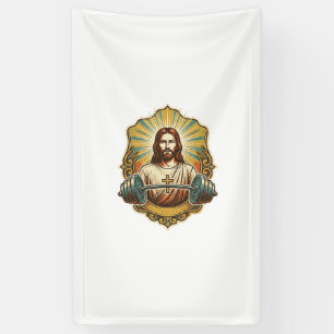 Entschlossener Jesus Schwerer Eisenkurzhantel Kraf Banner