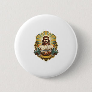 Entschlossener Jesus Schwerer Eisenkurzhantel Kraf Button