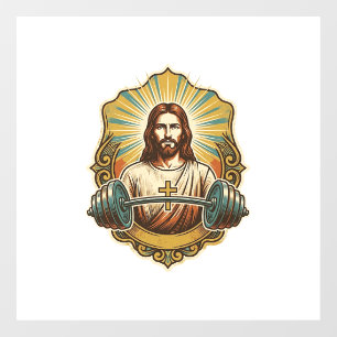Entschlossener Jesus Schwerer Eisenkurzhantel Kraf Fensteraufkleber
