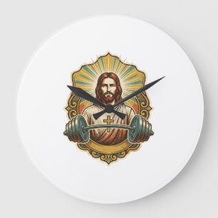 Entschlossener Jesus Schwerer Eisenkurzhantel Kraf Große Wanduhr