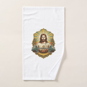 Entschlossener Jesus Schwerer Eisenkurzhantel Kraf Handtuch