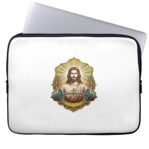 Entschlossener Jesus Schwerer Eisenkurzhantel Kraf Laptopschutzhülle