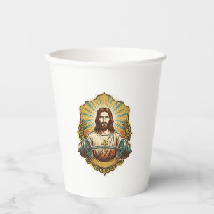 Entschlossener Jesus Schwerer Eisenkurzhantel Kraf Pappbecher